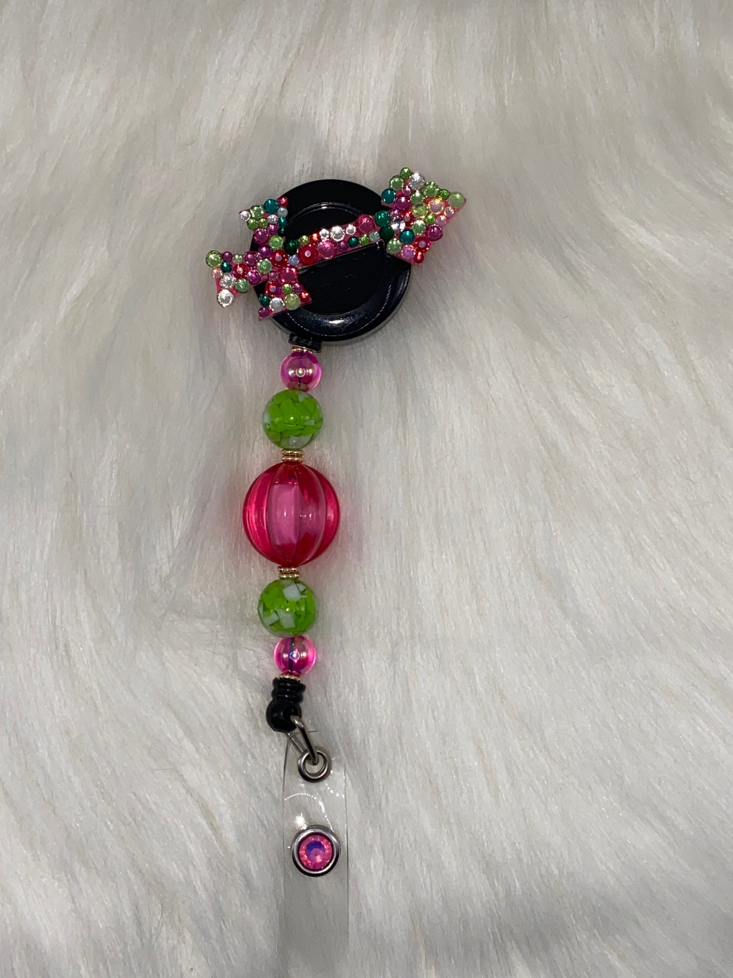 Rhinestone Aries Zodiac Badge Reel: Bubblegum Beads