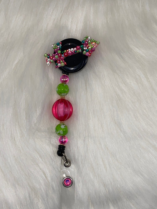 Rhinestone Aries Zodiac Badge Reel: Bubblegum Beads