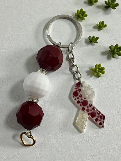 Chunky Bead Cancer Awareness Ribbon Keychain | Meaningful Support Accessory