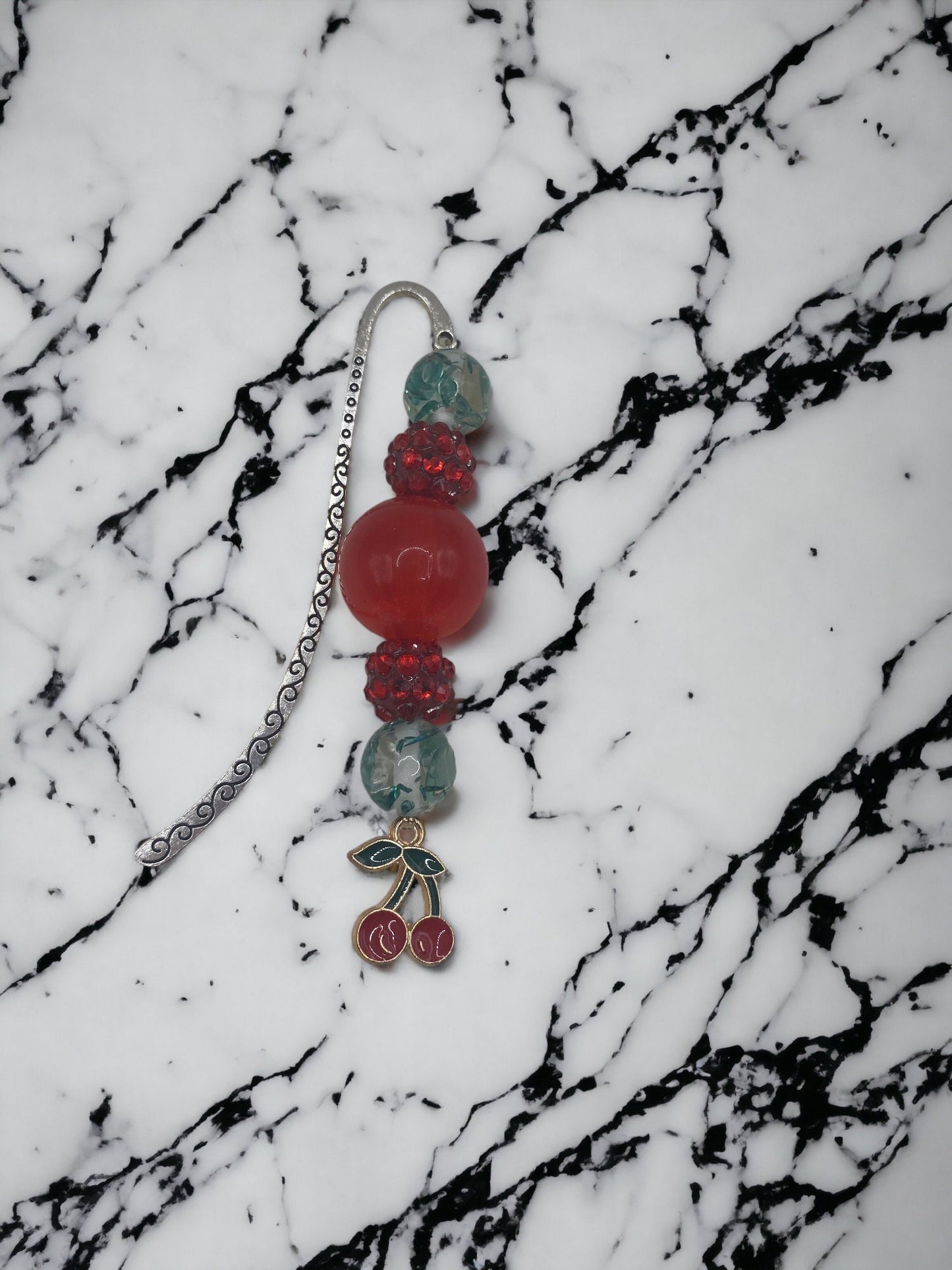 Bubblegum Bead Bookmark: Cherry Charm, Red & Black