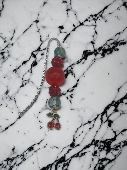 Bubblegum Bead Bookmark: Cherry Charm, Red & Black