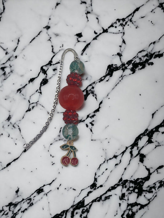 Bubblegum Bead Bookmark: Cherry Charm, Red & Black