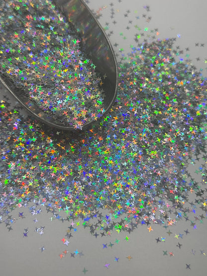 Silver Holographic Star Glitter: Fine Polyester Crafting Sparkles "Galaxy Stars"