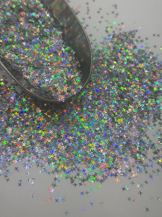 Silver Holographic Star Glitter: Fine Polyester Crafting Sparkles "Galaxy Stars"