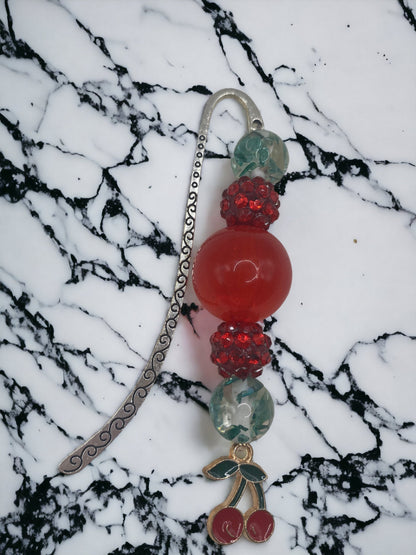Bubblegum Bead Bookmark: Cherry Charm, Red & Black