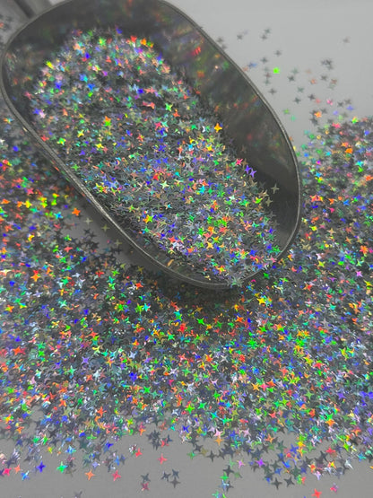 Silver Holographic Star Glitter: Fine Polyester Crafting Sparkles "Galaxy Stars"