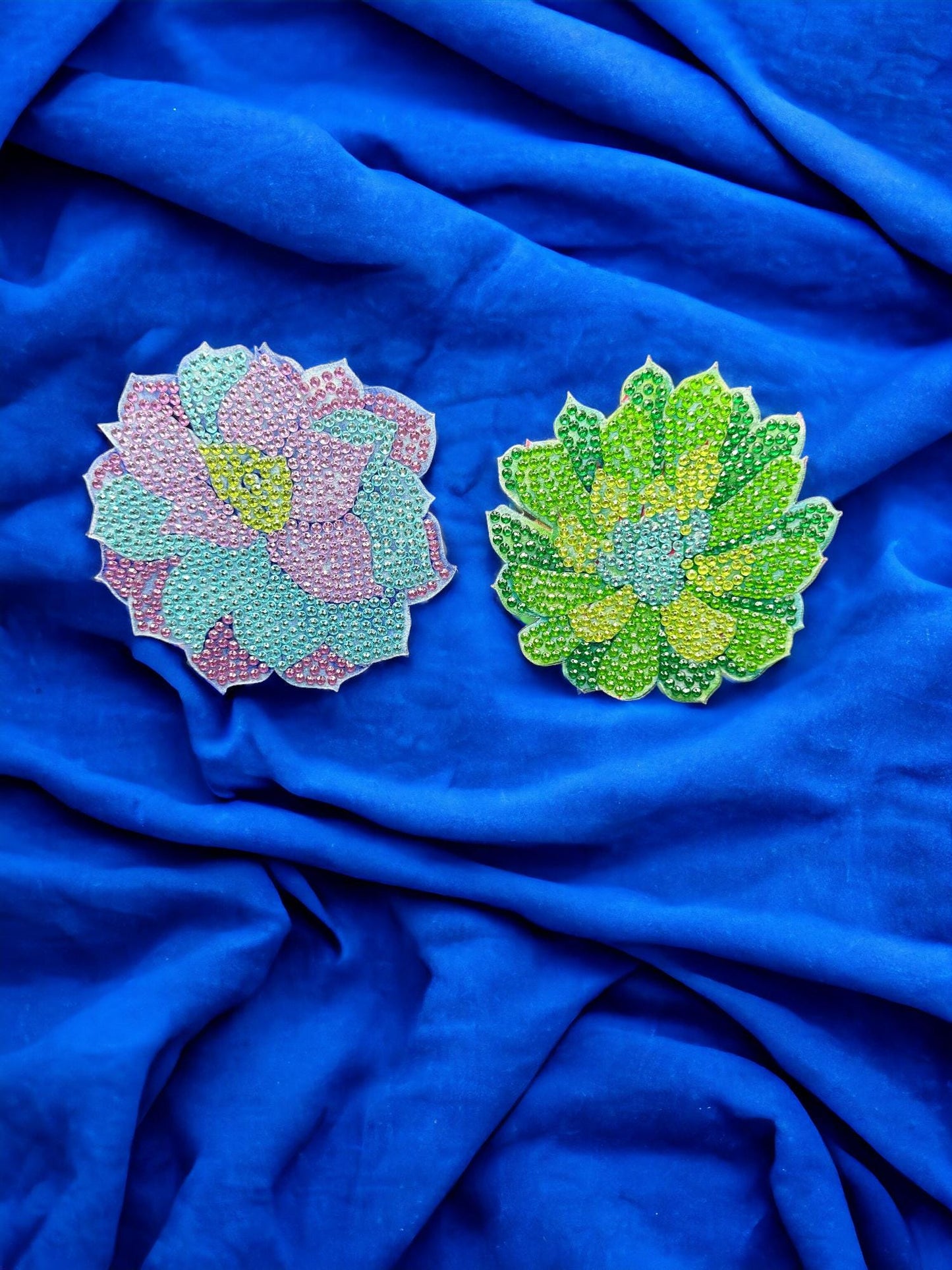 Handmade Rhinestone Flower Coasters with Holder Decor