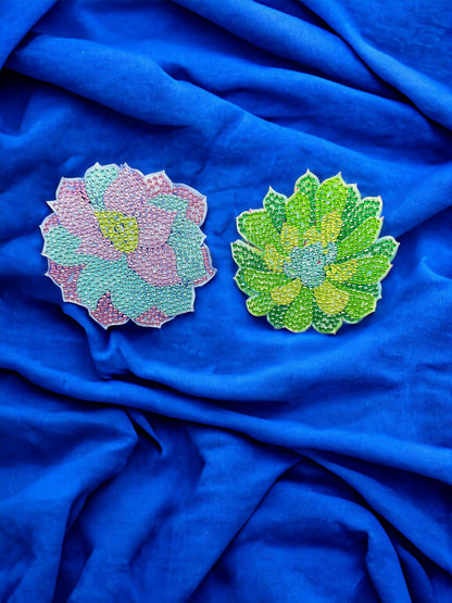 Handmade Rhinestone Flower Coasters with Holder Decor