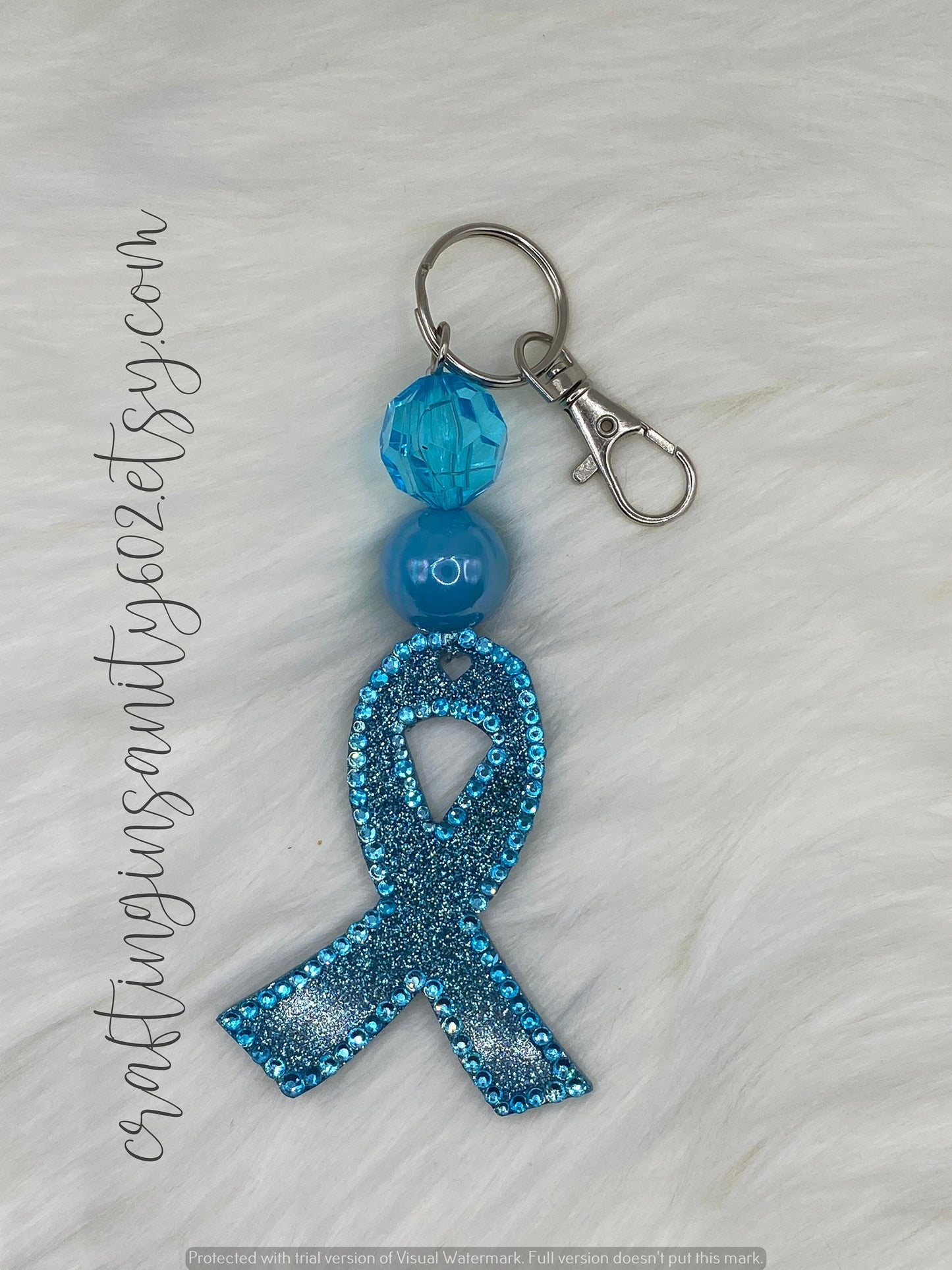 Bubblegum Bead Cancer Awareness Ribbon Keychain – A Bright and Cheerful Way to Show Your Support