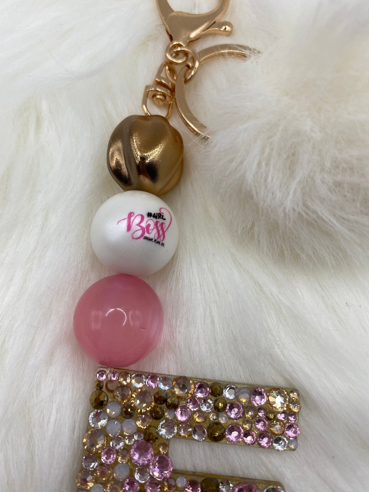 Letter Keychain: Bubblegum Beads & Pom Pom Charm