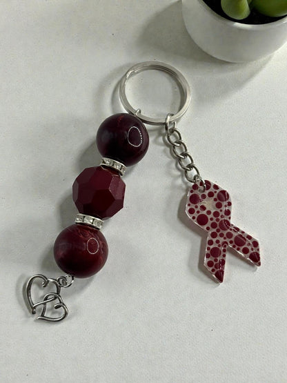 Chunky Bead Cancer Awareness Ribbon Keychain | Meaningful Support Accessory