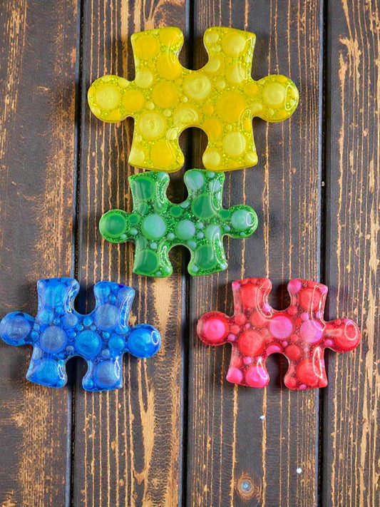 Handpainted Puzzle Piece Magnets - Autism Awareness Gift for Fridge - Unique Handmade Support Item