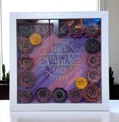 Beach Vibes Only Shadowbox: Hand Rolled Paper Flowers, 8x8 Wall Decor