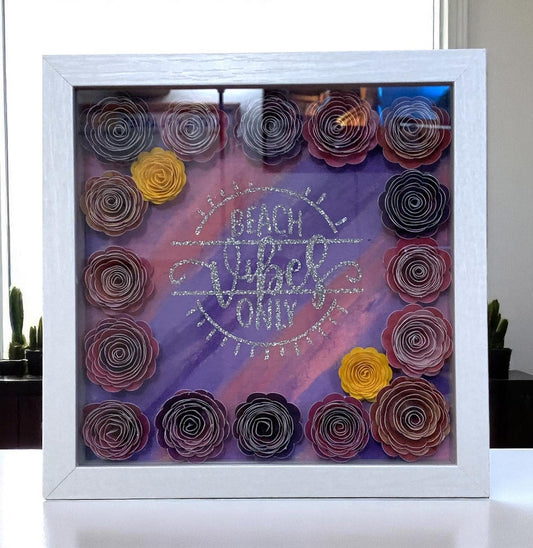 Beach Vibes Only Shadowbox: Hand Rolled Paper Flowers, 8x8 Wall Decor