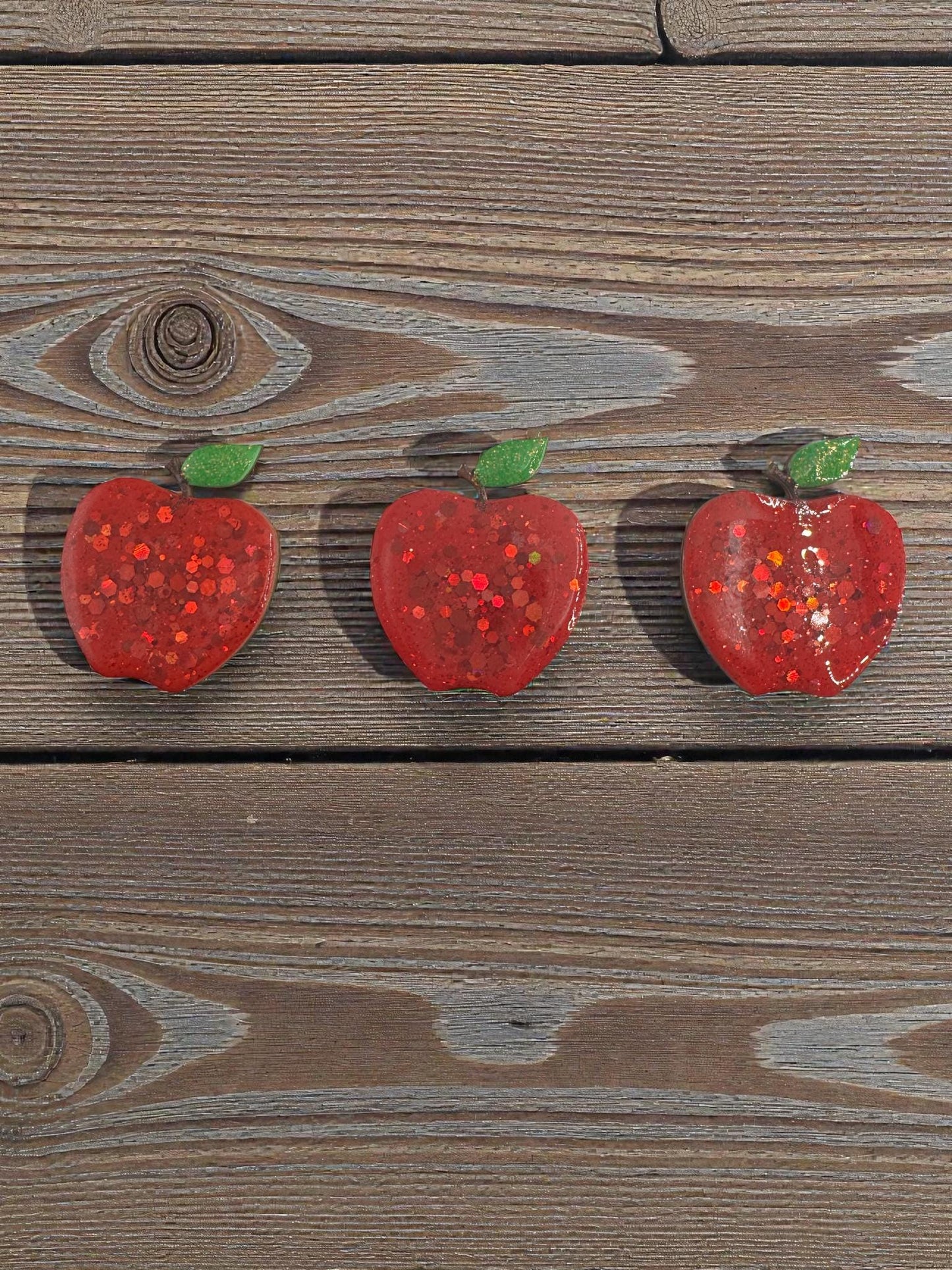 Handmade Glitter Apple Magnet Set Cute Handpainted Fruit Fridge Decor