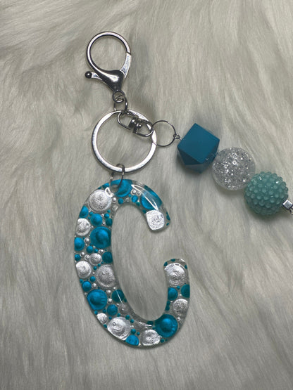 Dot Art Letter C Keychain: Bubblegum Bead Bag Charm