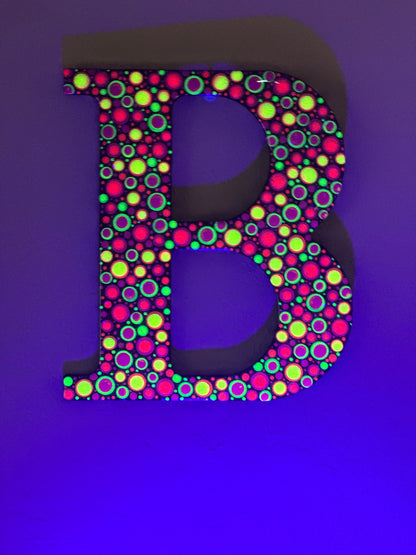 Personalized Dot Art Initial B Wall Decor -  Sparkle Wall Decoration Blacklight Glows