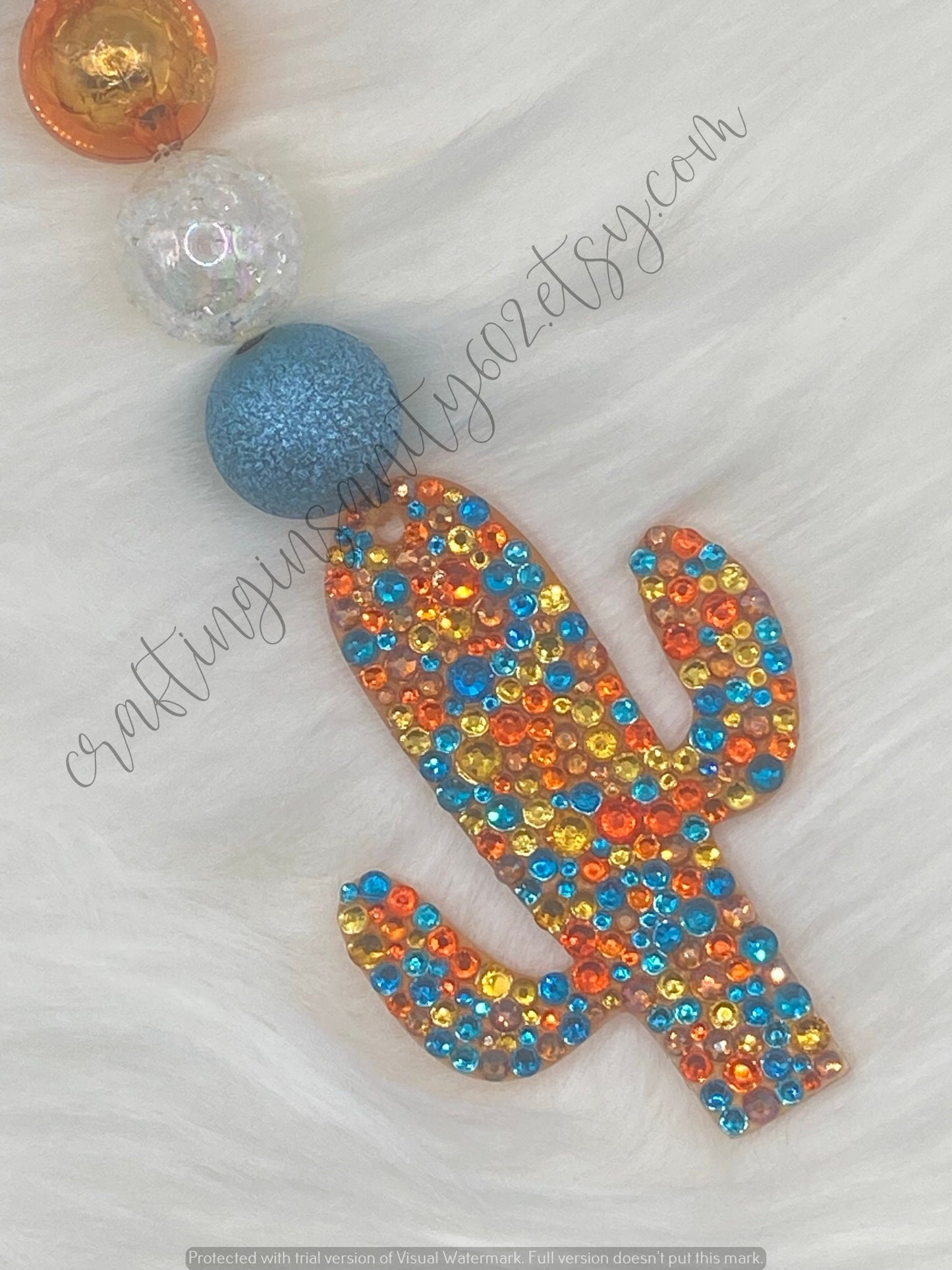 Painted Desert Catcus Rhinestone Keychain with Charm