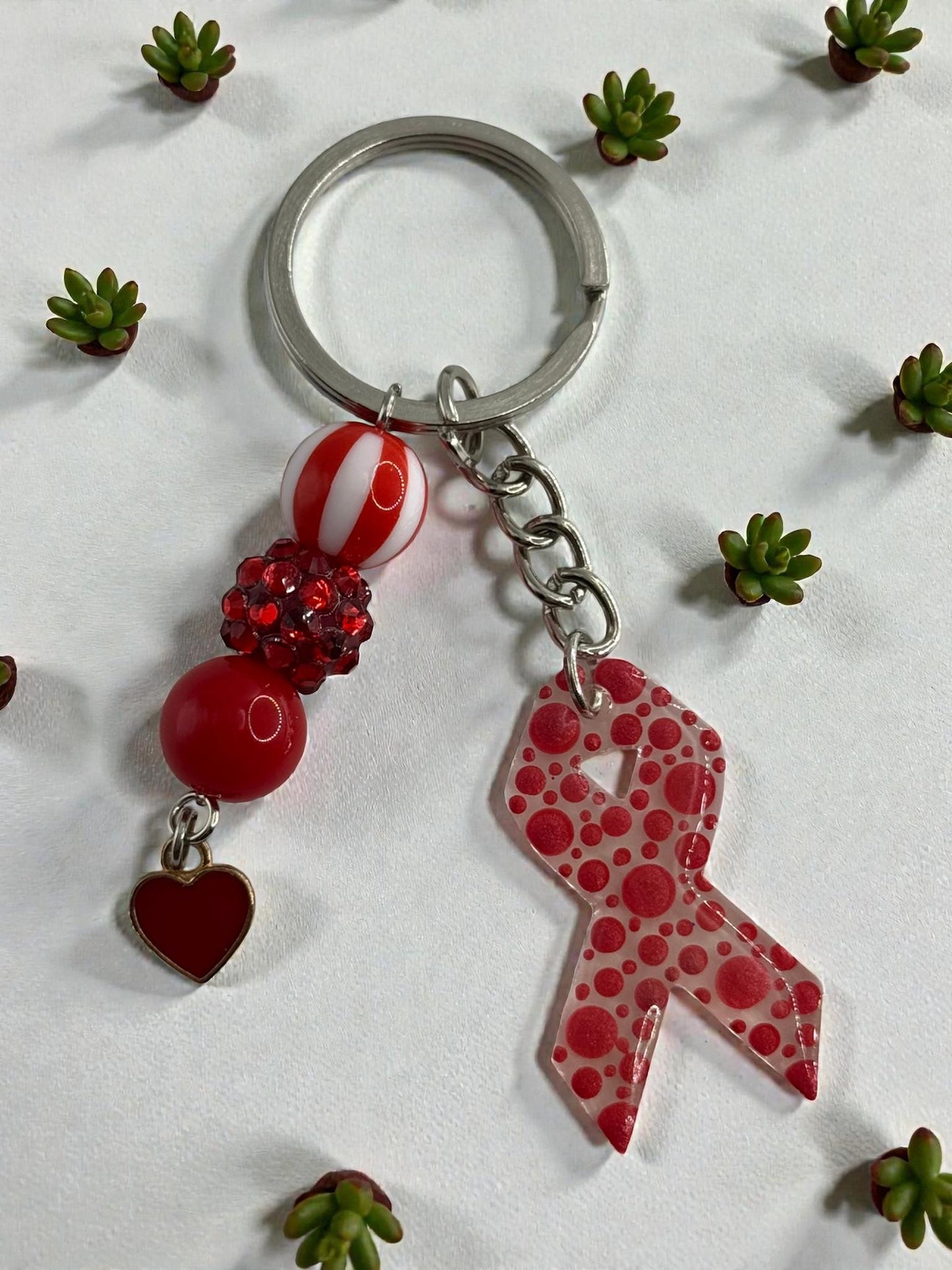 Chunky Bead Cancer Awareness Ribbon Keychain | Meaningful Support Accessory