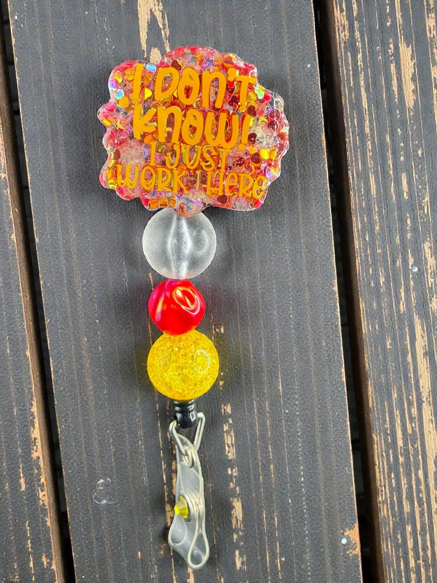 Funny Badge Reel with Bubblegum Beads - Handmade ID Holder - Sassy Work Accessory