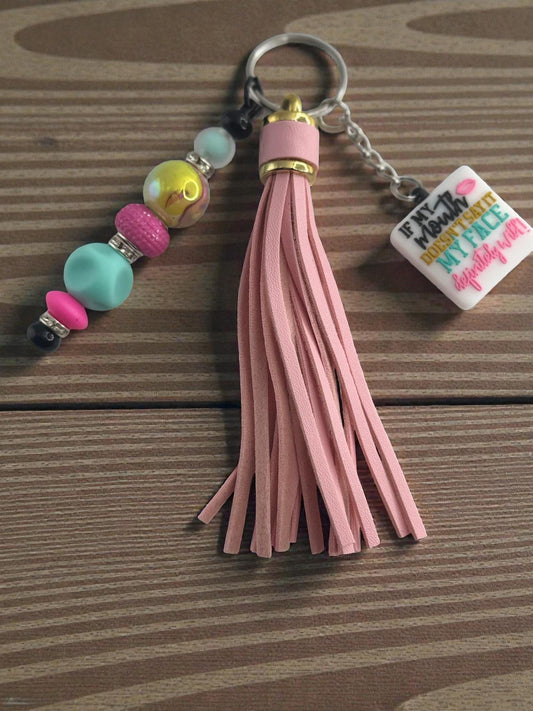 Handmade Keychain with Tassel, Beaded Charm & Inspirational Focal Saying Gift