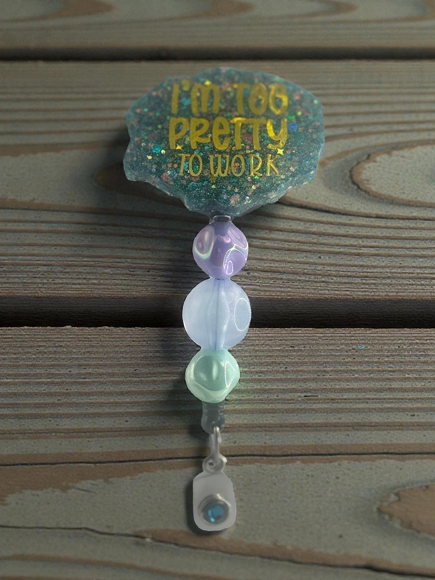 Funny Badge Reel with Bubblegum Beads - Handmade ID Holder - Sassy Work Accessory