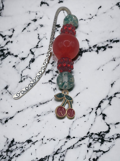 Bubblegum Bead Bookmark: Cherry Charm, Red & Black
