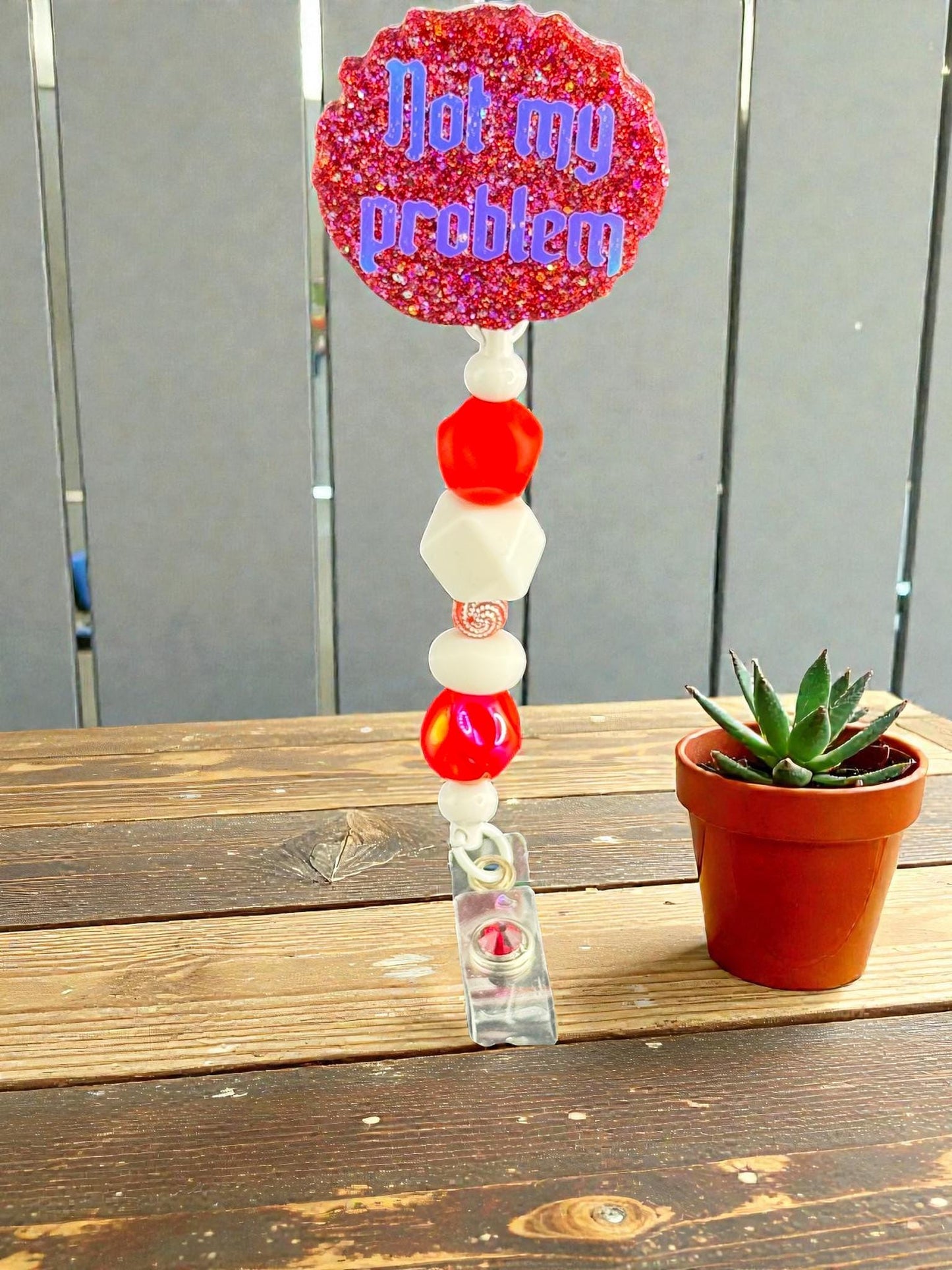 Funny Badge Reel with Bubblegum Beads - Handmade ID Holder - Sassy Work Accessory