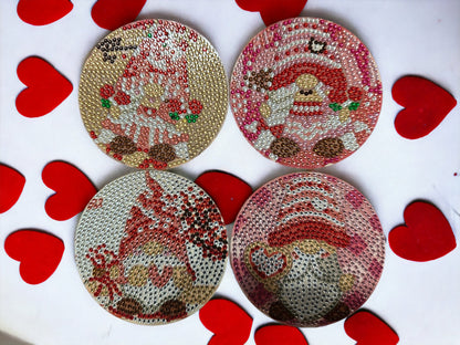 Handmade Rhinestone Gnome Valentines Day Coasters: Red Pink Love Decor