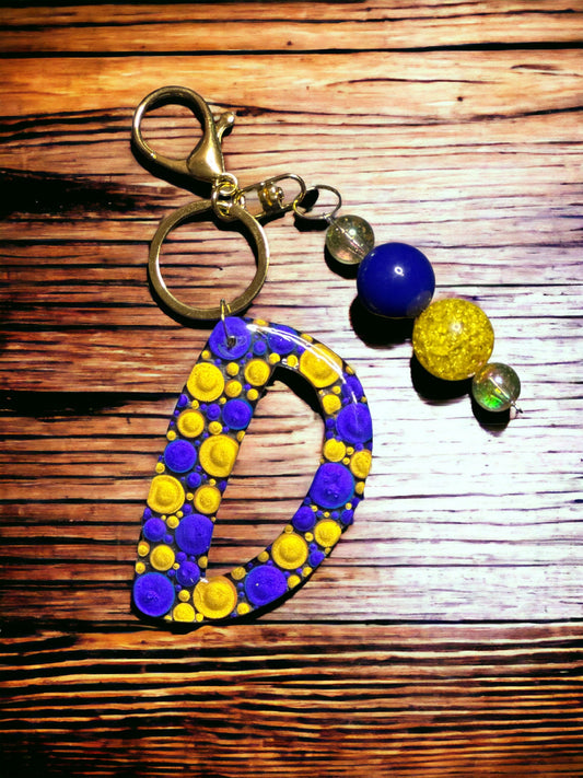 Dot Art Letter D Keychain: Bubblegum Bead Monogram Bag Charm