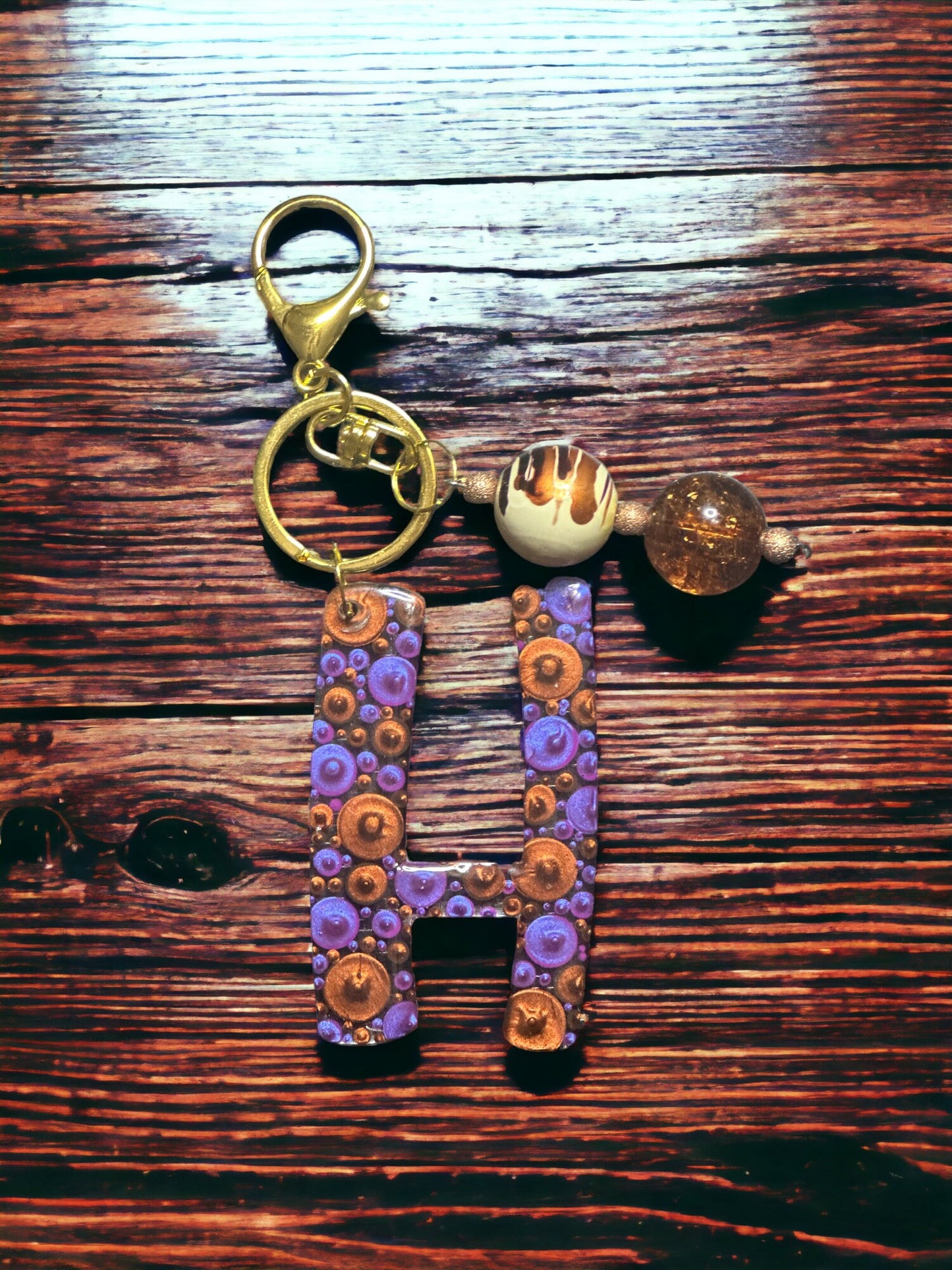 Dot Art Letter H Keychain: Bubblegum Beaded Monogram Bag Charm