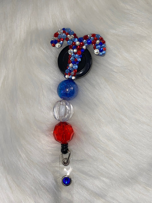 Rhinestone Aries Zodiac Badge Reel: Bubblegum Beads