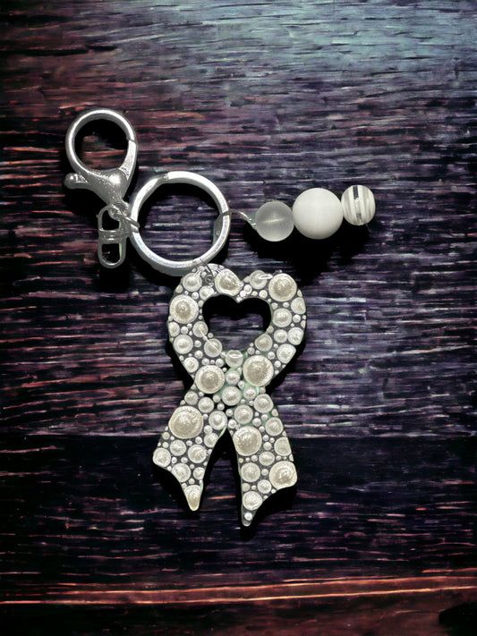 Dot Art, Lung Cancer Support Ribbon, Bubblegum Bead Keychain, Beaded Bag Charm,  Bubblegum Jewelry