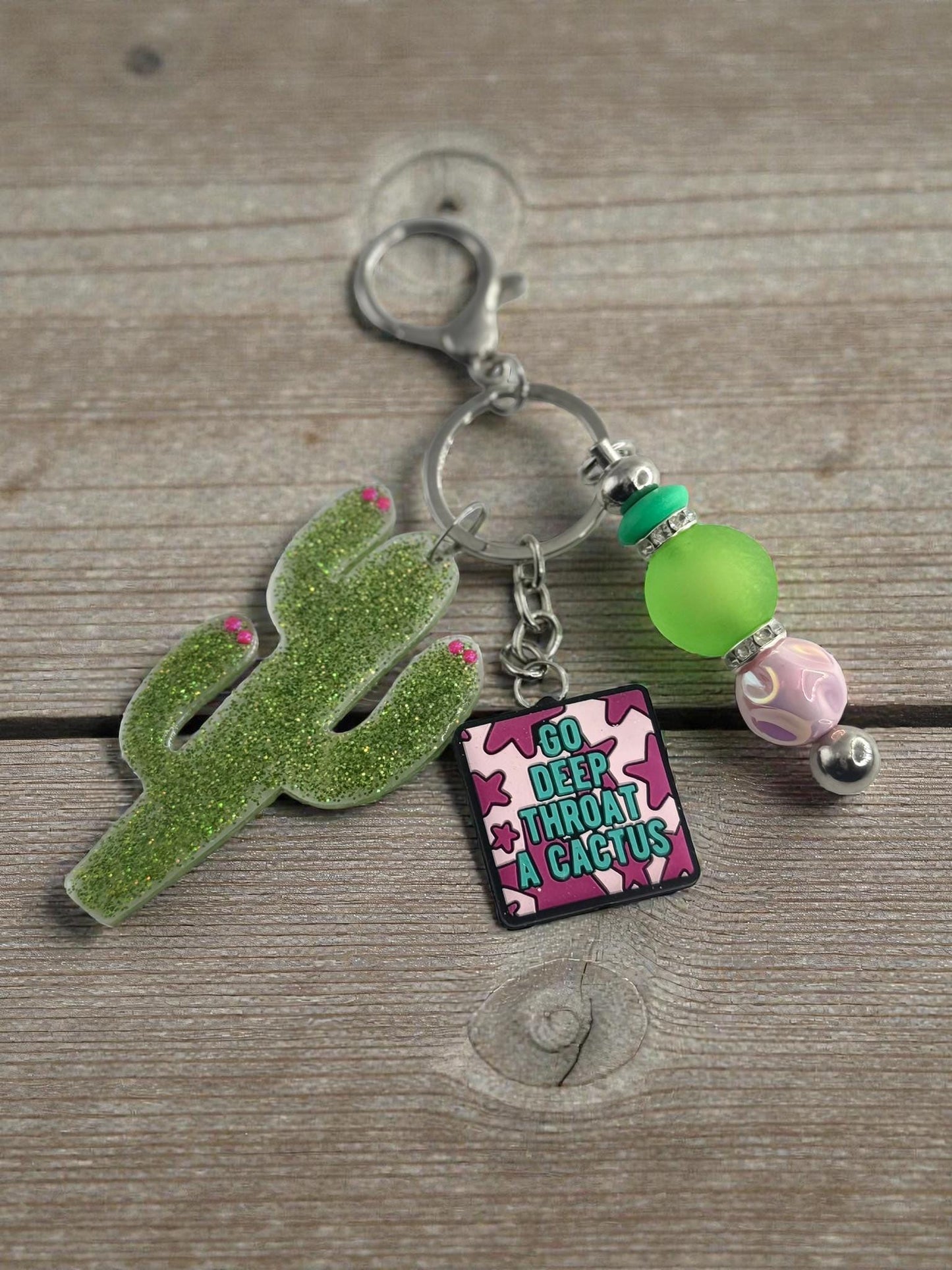 Funny Deep Throat Cactus Keychain | Quirky Handmade Bag Accessory