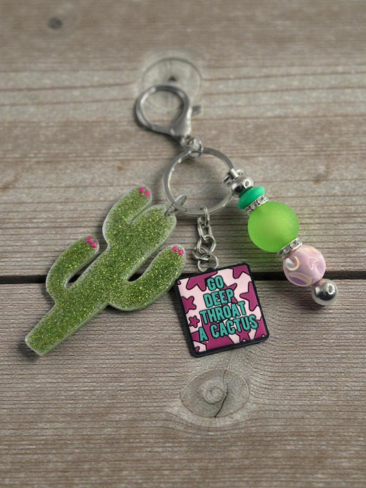 Funny Deep Throat Cactus Keychain | Quirky Handmade Bag Accessory