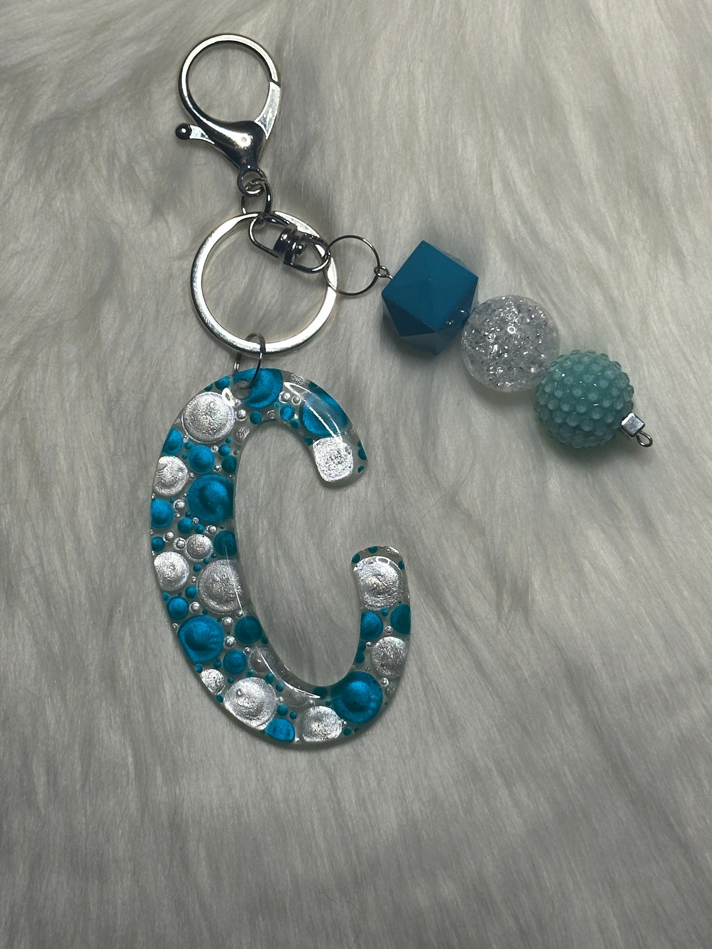 Dot Art Letter C Keychain: Bubblegum Bead Bag Charm