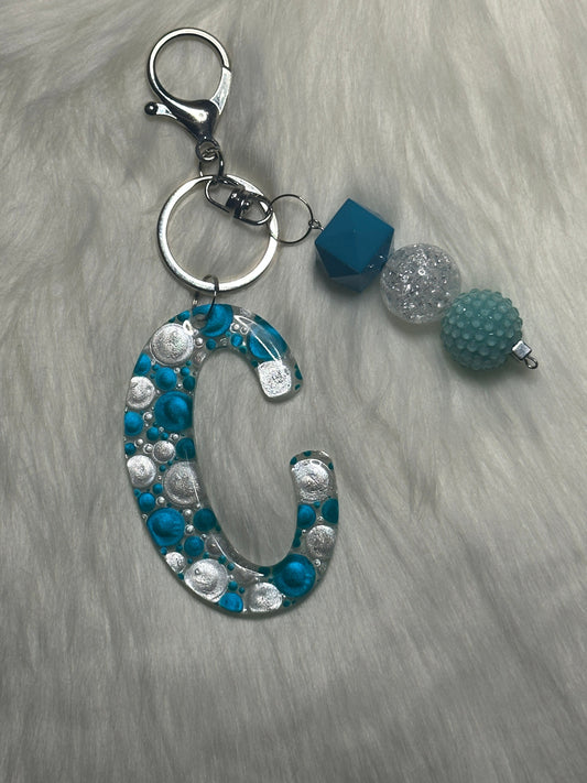 Dot Art Letter C Keychain: Bubblegum Bead Bag Charm