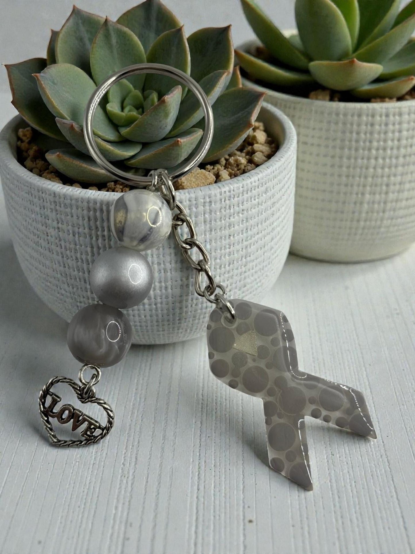 Chunky Bead Cancer Awareness Ribbon Keychain | Meaningful Support Accessory