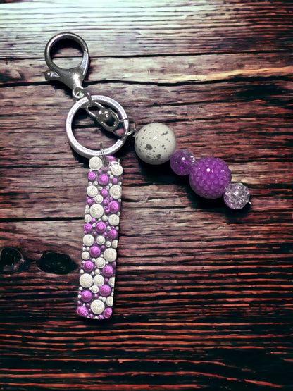 Dot Art Letter I Keychain: Bubblegum Bead Monogram Bag Charm