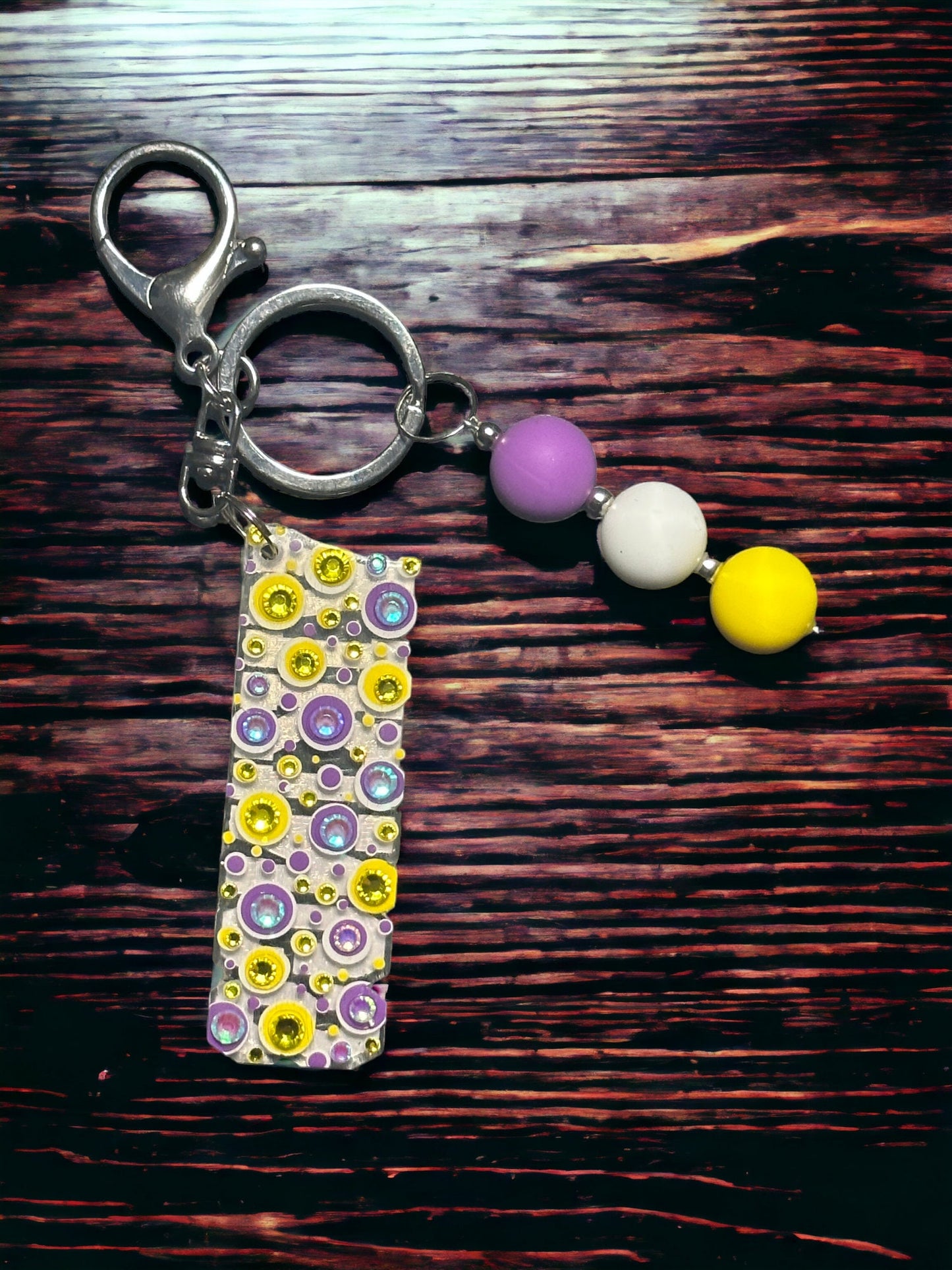 Vikings Rhinestone Keychain: Bubblegum Bead Bag Charm