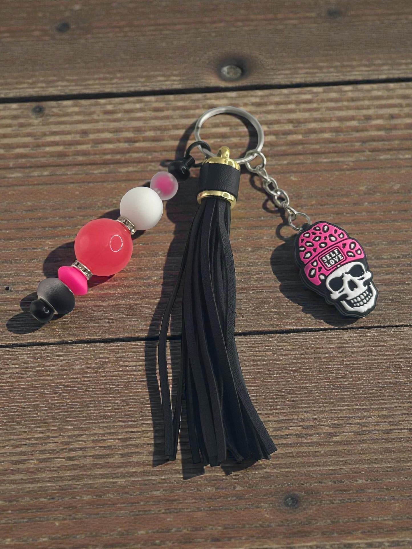 Handmade Keychain with Tassel, Beaded Charm & Inspirational Focal Saying Gift