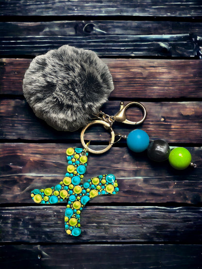 Zodiac Sign PomPom Keychain: Dot Art Bubblegum Bead Bag Charm