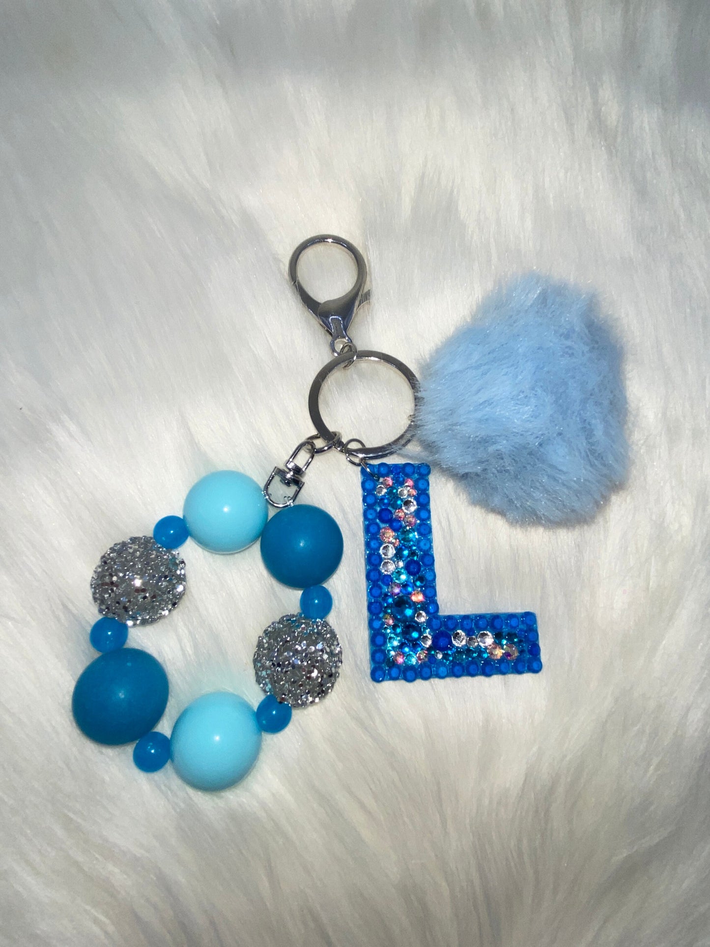 Bubblegum Bead Letter Keychain | Handmade Rhinestone Initial & Pom Pom Tassel